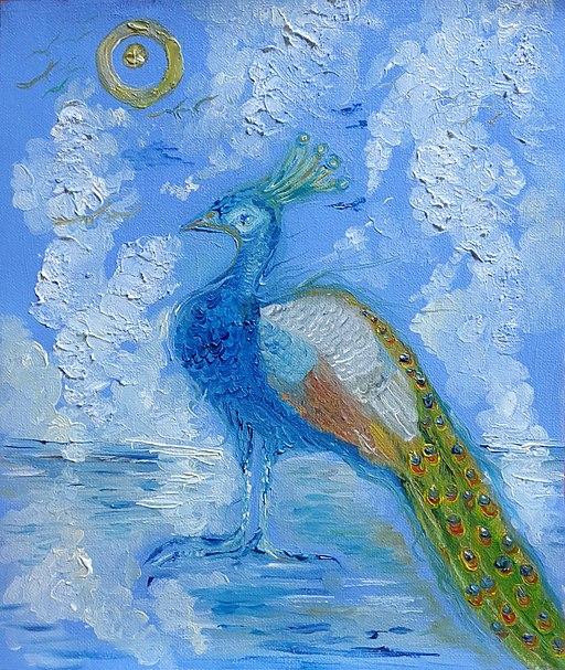 Painting of a fancy peacock.