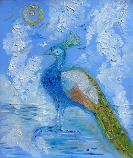 Painting of a fancy peacock.