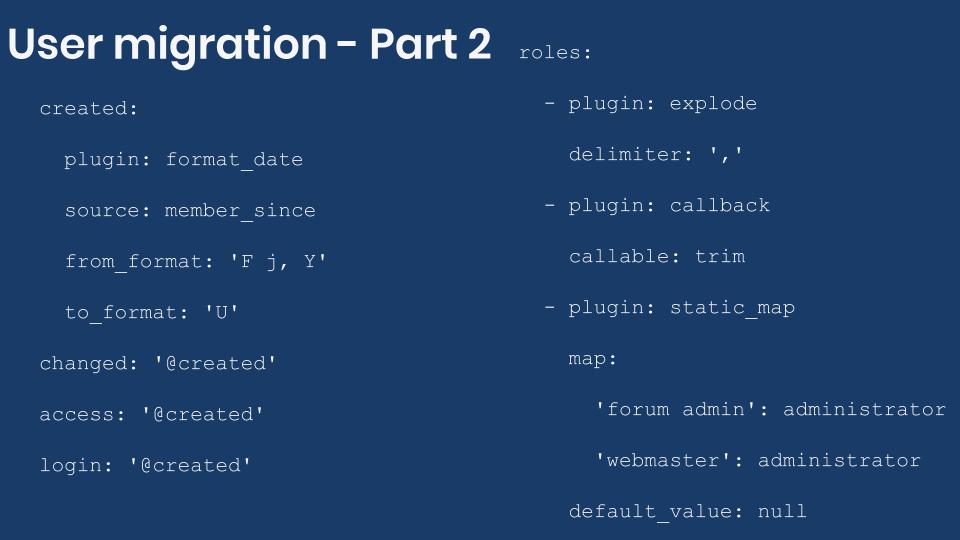 Example field mapping for user migration
