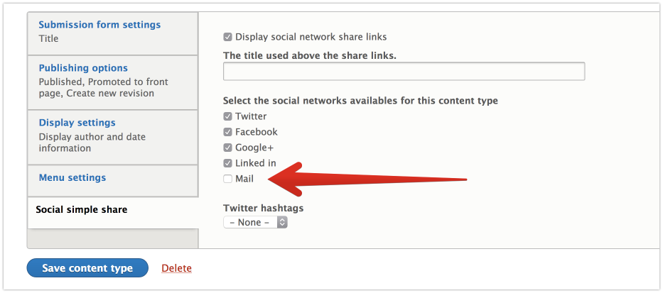 Social Simple Configuration page