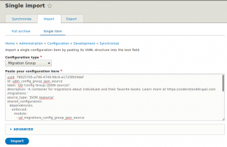 Single item configuration import interface.